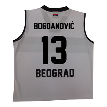 Beli dečiji komplet Bogdanović (replika dresa sa štampom + šorc) KK Partizan